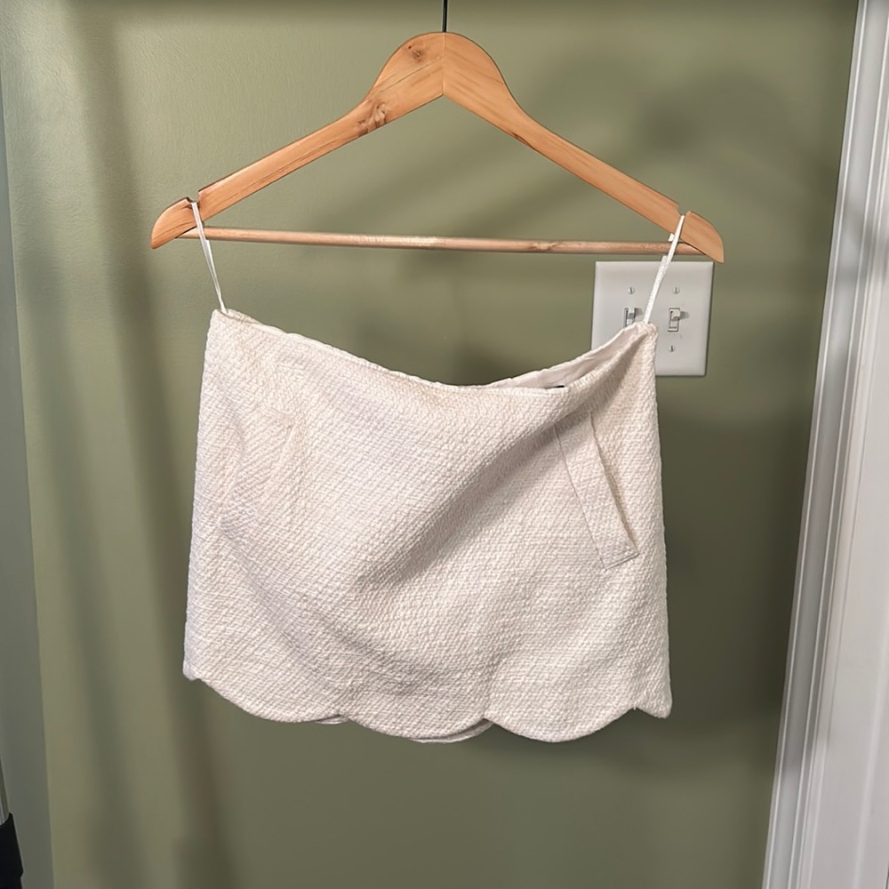 top shop skirt white tweed scalloped edge